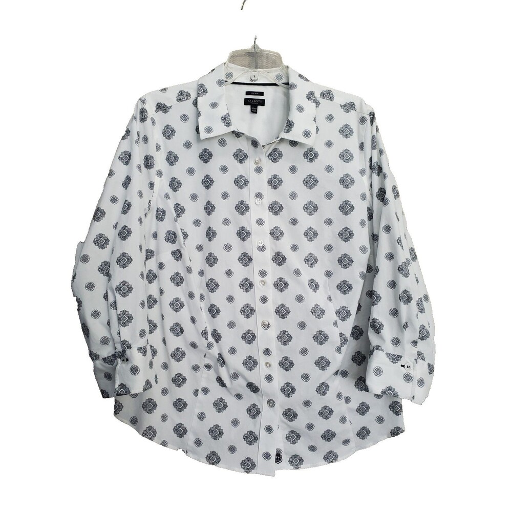 Talbots Plus Petite Non-Iron White Medallion Button-Up Shirt Size 20W